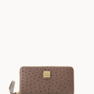 Ostrich Large Zip Around Wristlet