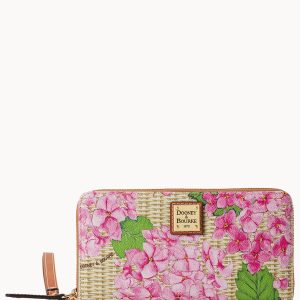 Hydrangea Basketweave Large Zip Around Wristlet